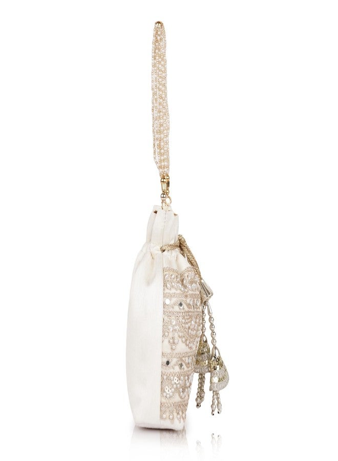 PLANX Velvet SilK Stylish Embroidery Unique Design Traditional Wedding Handheld Potli Bag For Women - Image 4